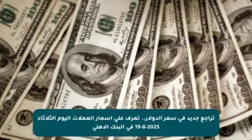 تراجع جديد في سعر الدولار.. تعرف على أسعار العملات اليوم الثلاثاء 19-8-2025 في البنك الأهلي